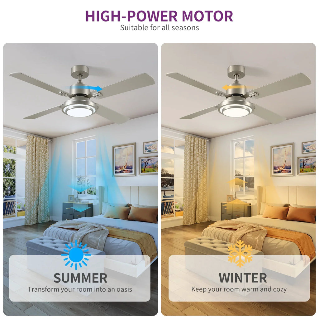2026 NewDextrus 52'' Ceiling Fan with Light and Remote Control, 6 Speeds, 5 Timer Settings, and Dual-Finish Blades (Nickel)