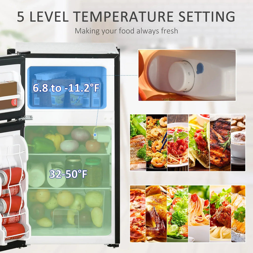 2026 New3.2 Cu.Ft Mini Fridge with Freezer, Double Door Compact Refrigerator with Adjustable Thermostat, Shelf and Reversible Door for Bedroom, Dorm, Home Office, Energy Efficient, Black