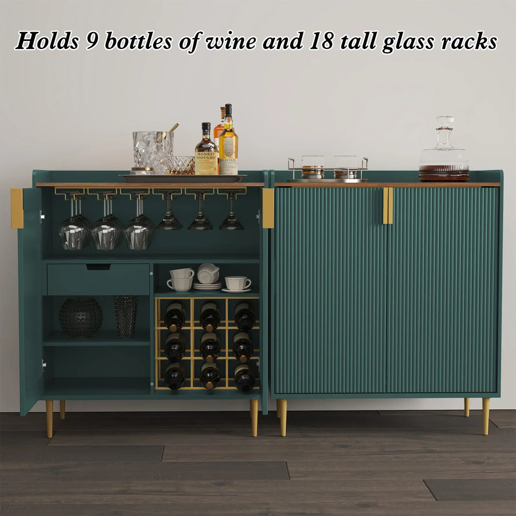2026 NewCBJCBJ 32" Wine Bar Cabinet with 2 Door Fluted Texture, Modern Coffee Cabinet with Rack&Glass Holder, Black