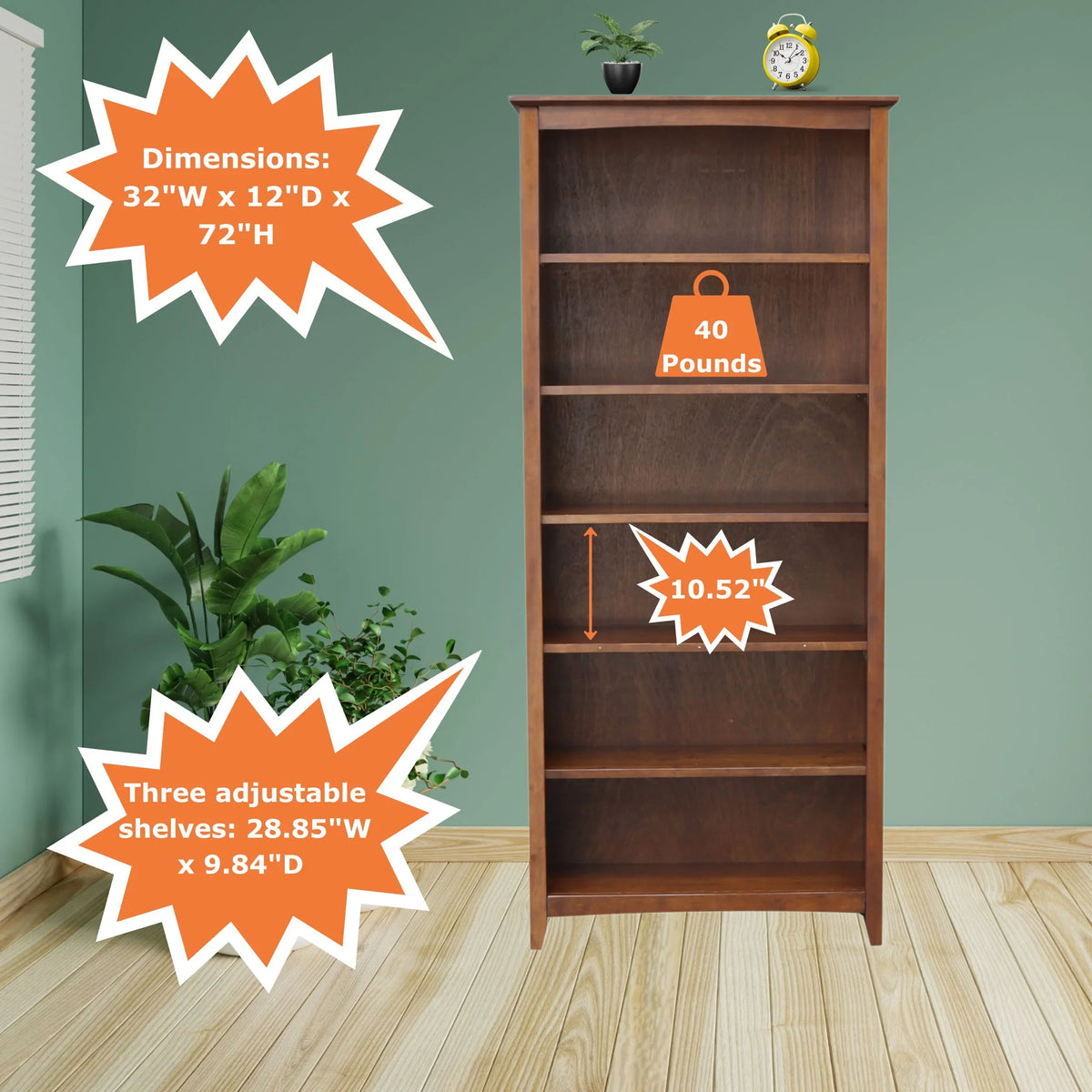 2026 NewInternational Concepts Solid Wood Shaker Bookcase, 72 in H