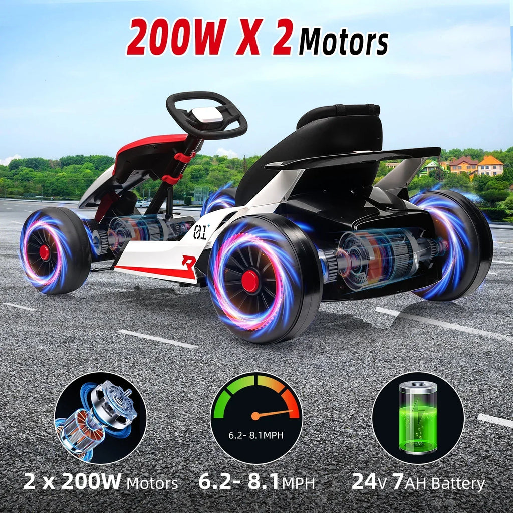 2026 New24V Drift Kart with 2X150W Strong Motor, 7AH Big Battery, Electric Pedals, Electric Go Kart Outdoor Race Toy