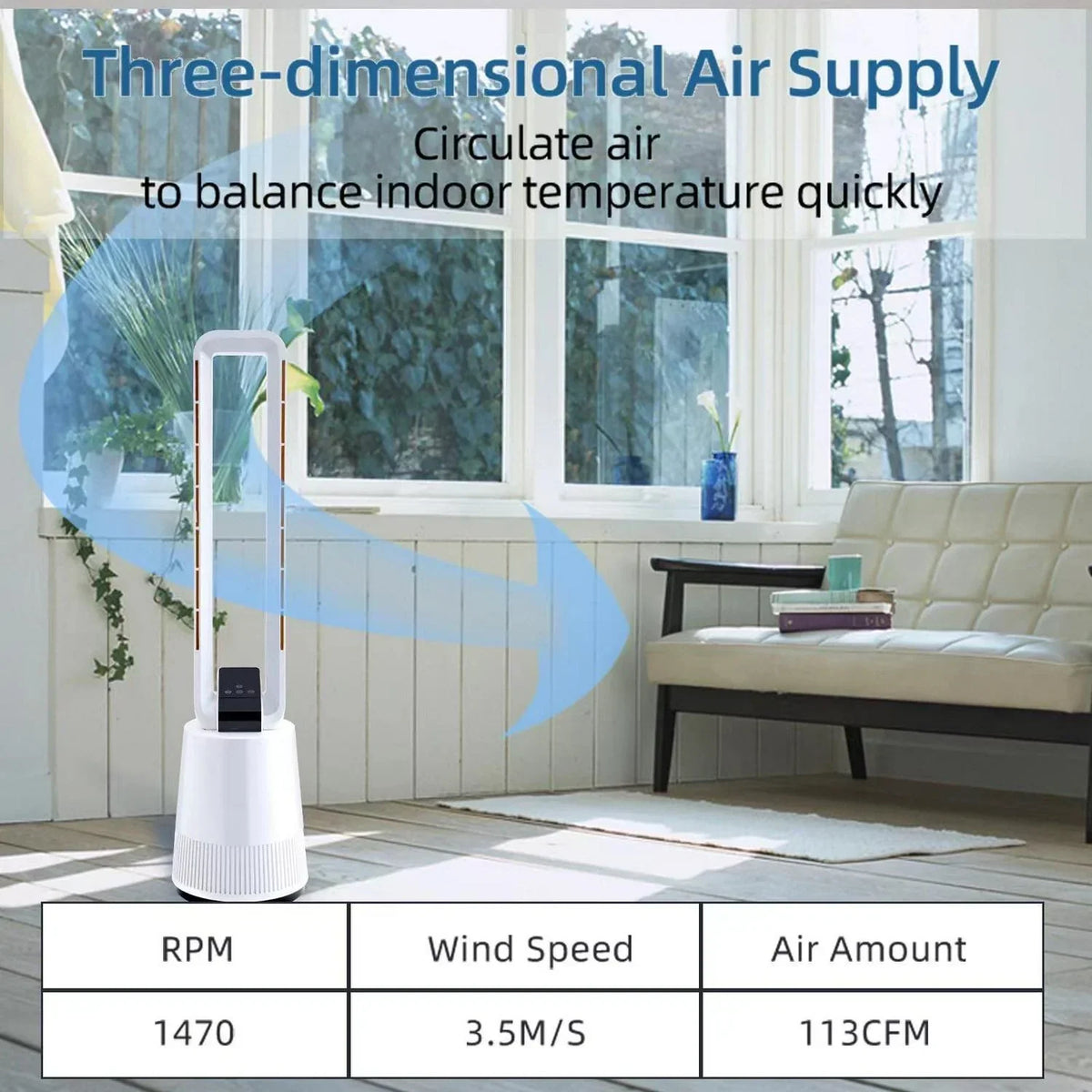 2026 NewDubbin 38 in 3-Speed Bladeless Oscillating Electric Household Fan