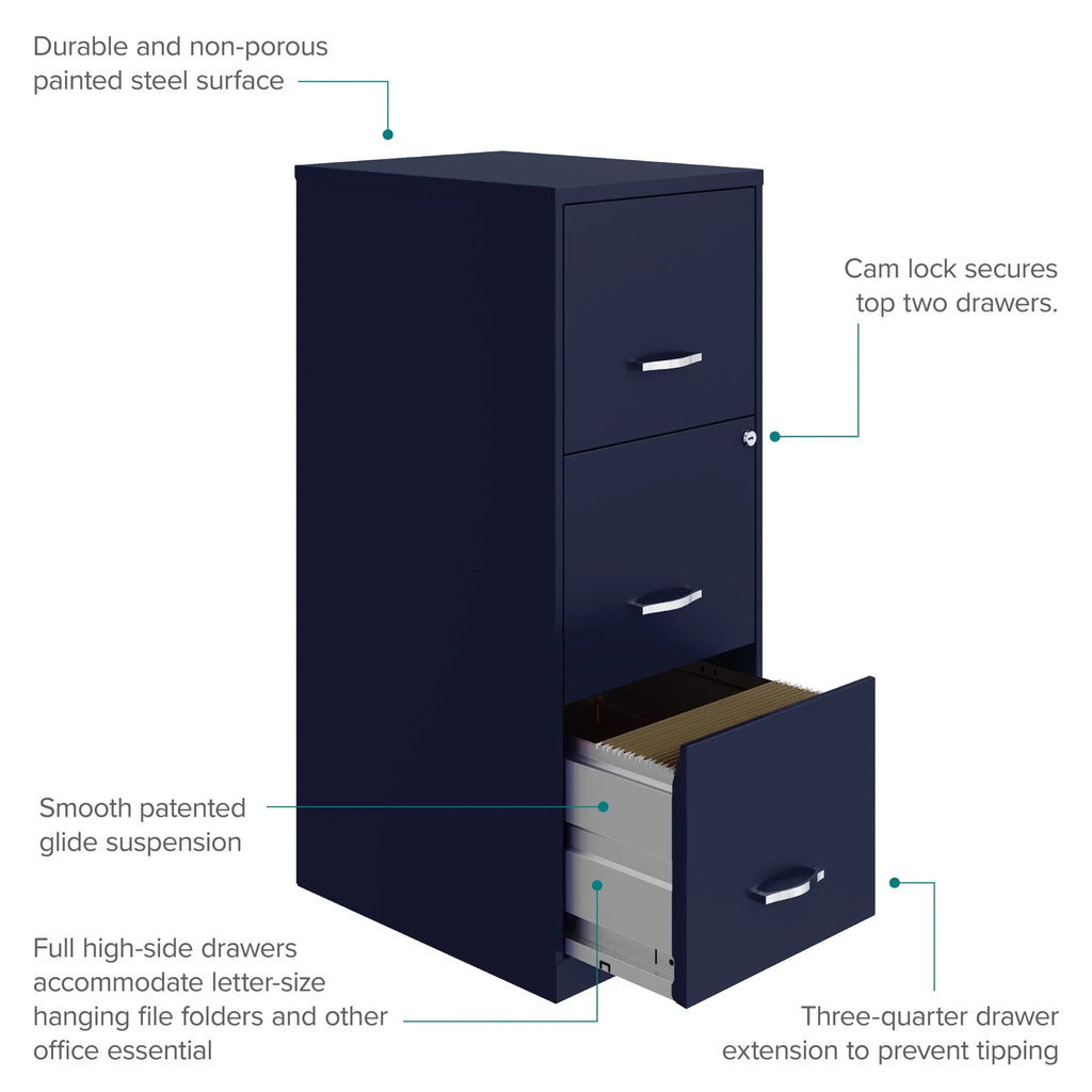 2026 NewSpace Solutions 18" Deep 3 Drawer Smart Letter Width Vertical File Cabinet, Navy