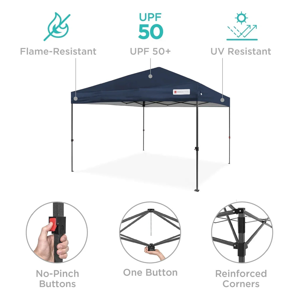 2026 NewBest Choice Products 12x12ft Easy Setup Pop Up Canopy w/ 1-Button Setup, Wheeled Case, 4 Weight Bags - Navy Blue