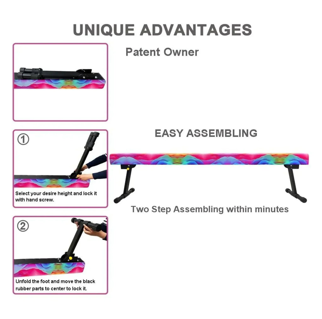 2026 New8FT Adjustable&Foldable Gymnastics Balance Beam,Home Gym Equipment,Easy Assembling and Storage,No Tool Require,for Kids Children Girls Training