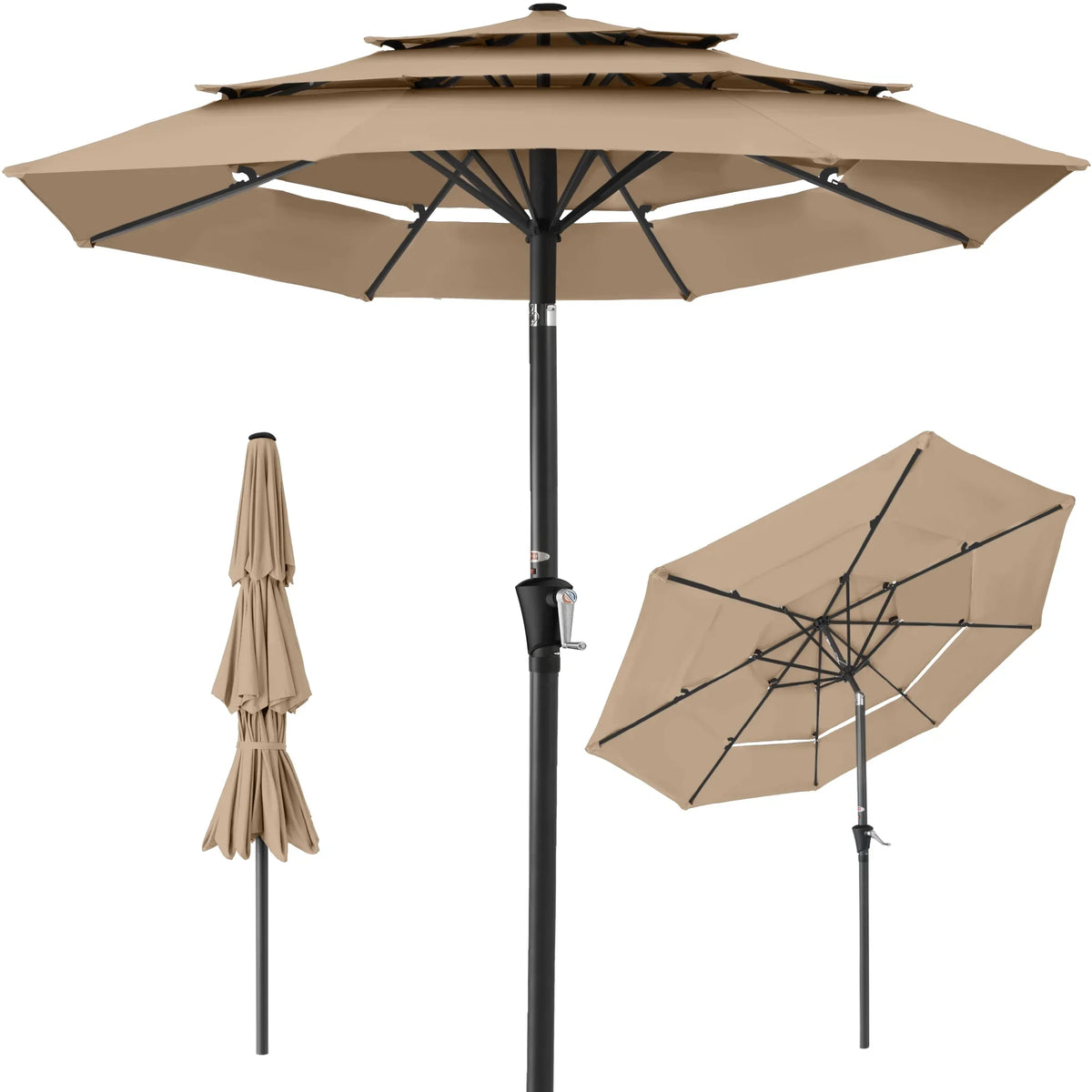 2026 NewBest Choice Products 10ft 3-Tier Patio Umbrella, Market Sun Shade w/ Tilt Adjustment, Easy Crank - Red