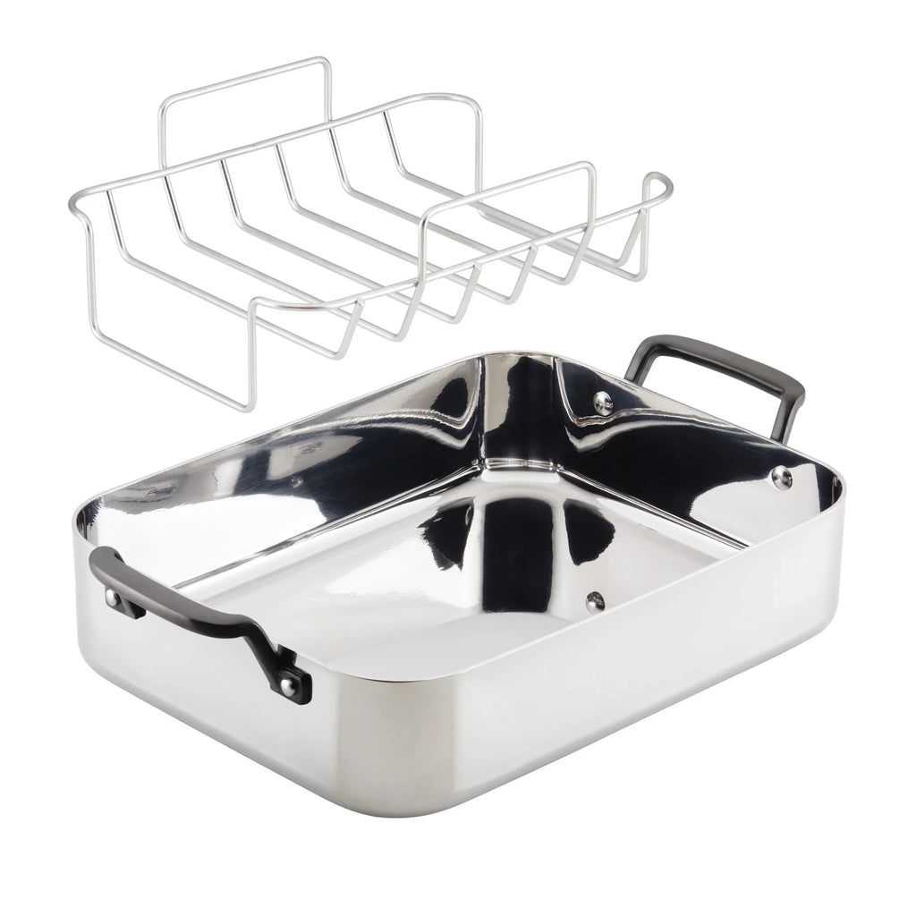 2026 New KitchenAid 5-Ply Clad 15x11.5 Inch Stainless Steel Roaster with Removable Rack, Induction Compatible, Metal Utensil, Broiler and Oven Safe to 500-F