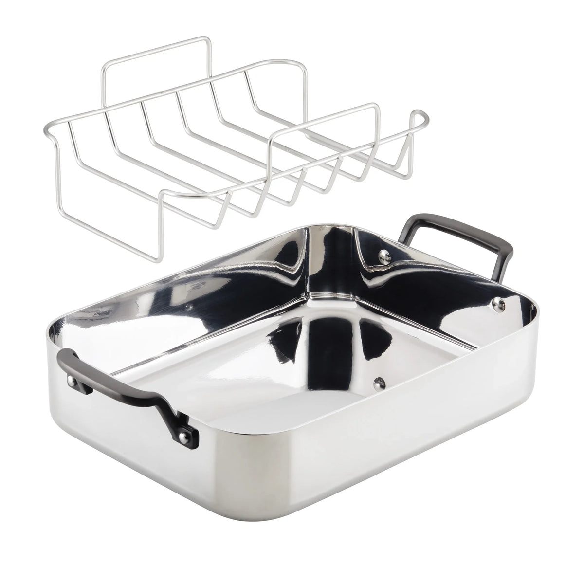 2026 New KitchenAid 5-Ply Clad 15x11.5 Inch Stainless Steel Roaster with Removable Rack, Induction Compatible, Metal Utensil, Broiler and Oven Safe to 500-F