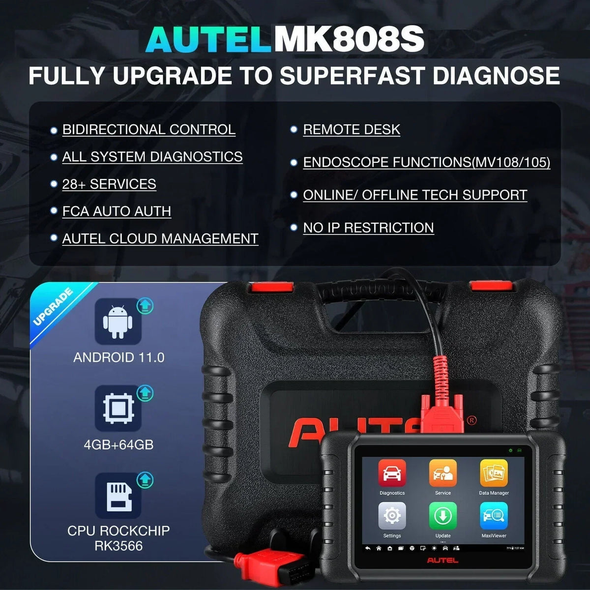 2026 NewAutel Scanner MaxiCOM MK808S Car Diagnostic Scan Tool Bi-directional All Systems Diagnosis 28+ Services Active Test