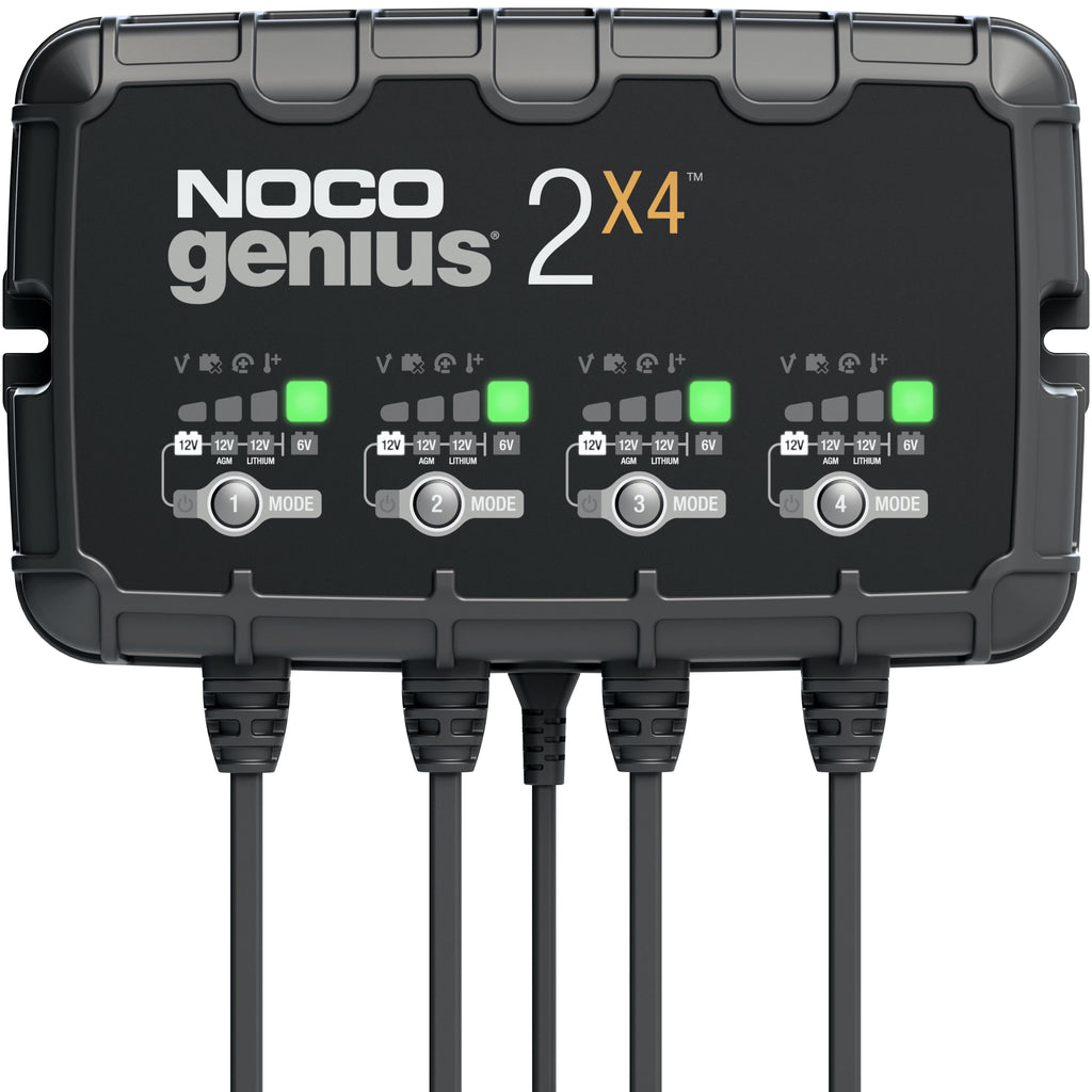 2026 NewNOCO GENIUS2X4: 4-Bank 8A (2A/Bank) 6V/12V Smart Battery Charger, Maintainer and Desulfator