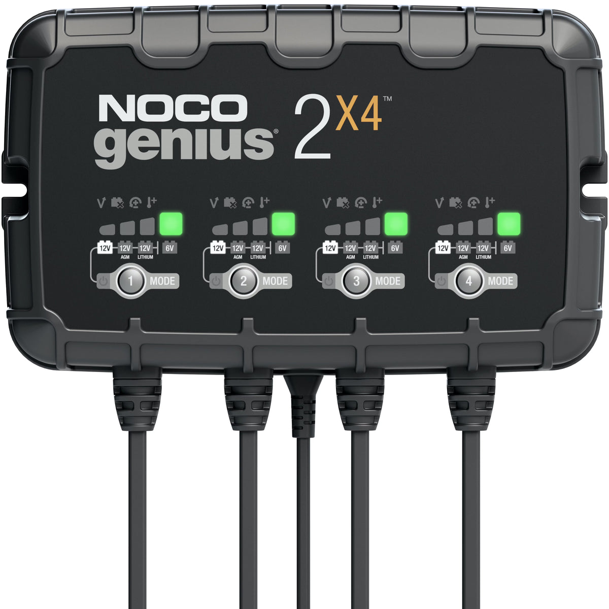 2026 NewNOCO GENIUS2X4: 4-Bank 8A (2A/Bank) 6V/12V Smart Battery Charger, Maintainer and Desulfator