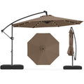 2026 NewCostway 10 FT Solar Offset Hanging Umbrella Patio Cantilever Umbrella with 32 LED Lights Brown