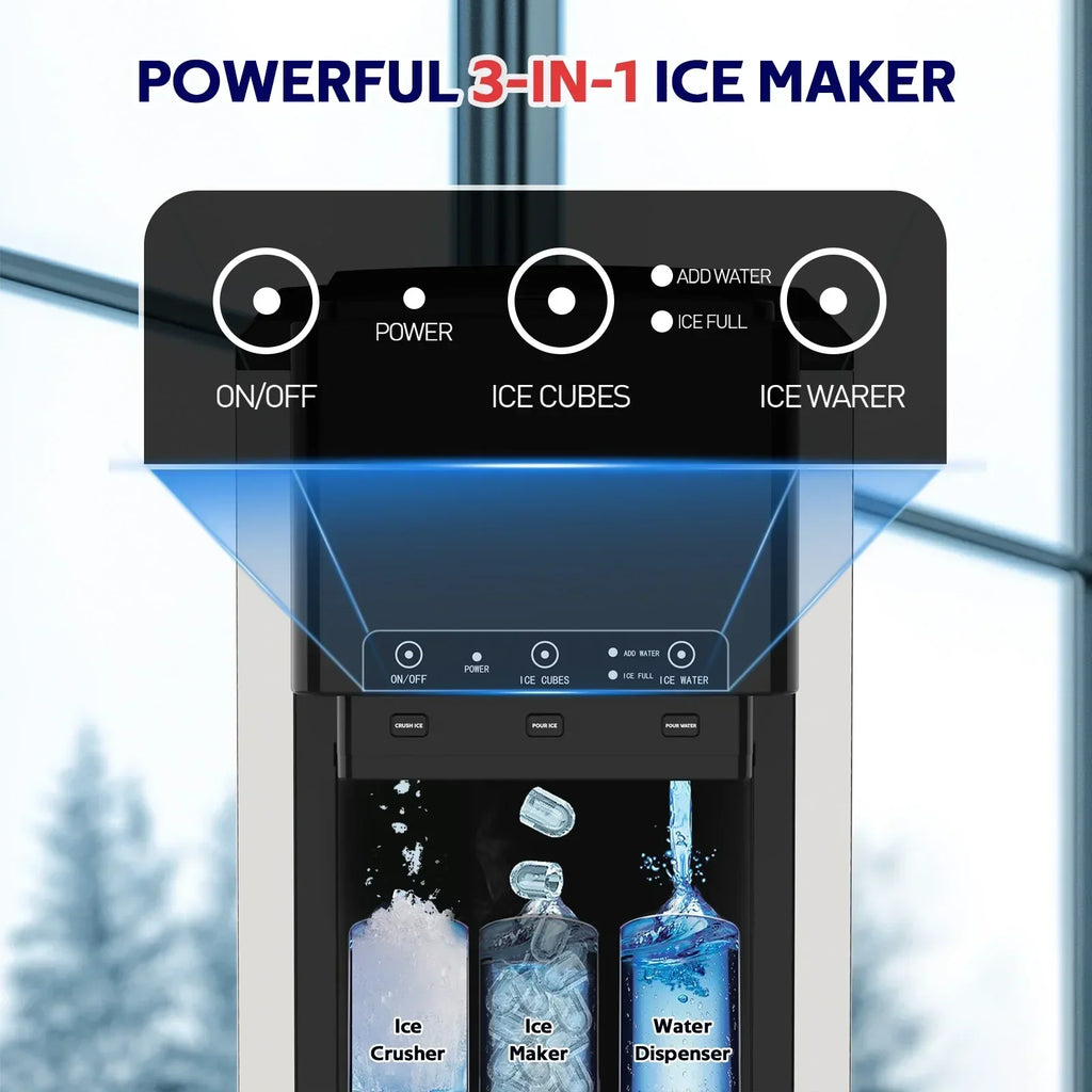 2026 NewAdvwin 3 in 1 Water Dispenser with Ice Maker Countertop, Bullet Ice, Crushed Ice, Water Cooler, 44Lbs/24H, 12 Ice Cube/6Min, Self-cleaning, 4Lbs Ice Storage, Home, Kitchen, Party, RV