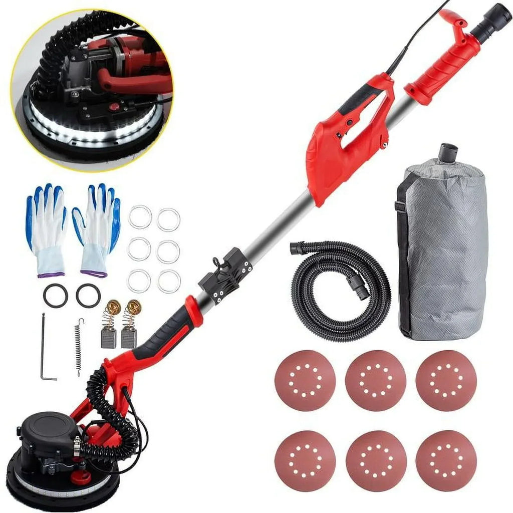 2026 NewDrywall Sander 850W, Electric Drywall Sander, Electric Sander, with LED Strip Light and Vacuum Bag, Variable Speed 800-1750 RPM, Foldable Sheetrock Sander, with Telescope Handle, Wall Sander