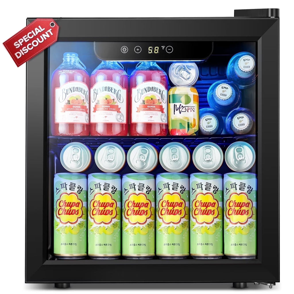 2026 NewAuseo 1.3 Cu.ft. Mini Beverage Refrigerator Cooler - 55 Can &12 Bottle Mini Fridge with Double Glass Door, for Home/Bar/Office, Electronic touch control