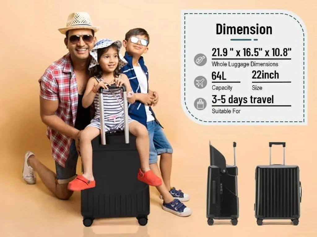 2026 New22 Inch TSA Lock Luggage with for Kids& Adult,Check in Lockable Spinner Wheels Free Luggage Cover and Safety Seatbelt Travel Suitcase