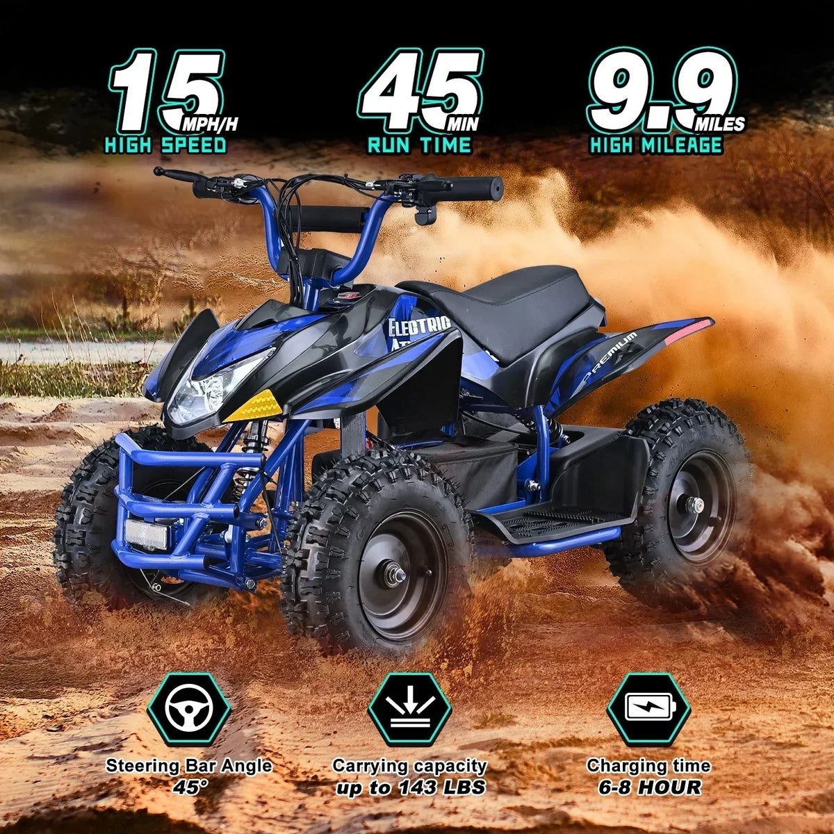 2026 NewAoemoe 500W Ride-On Racer �C 15mph Speed, 36V Battery, 45�C60 Min Play, Blue