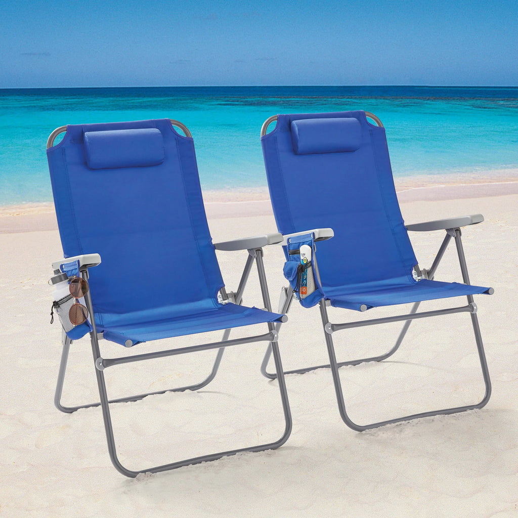 2026 New2-Pack Mainstays Reclining 4-Position Oversize Beach Chair, Blue