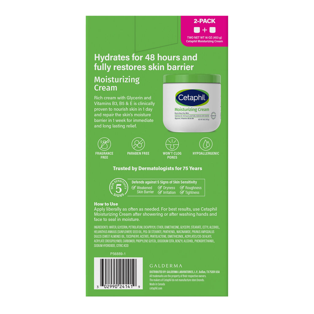 2026 NewCetaphil Moisturizing Cream Ultimate with Prebiotic Aloe, Very Dry to Dry Sensitive Skin, 20 oz + 16 oz, 2-pack