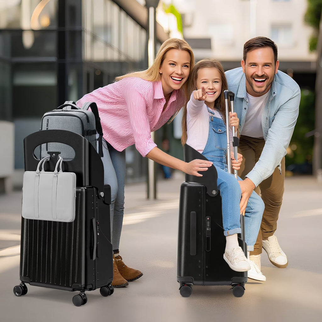 2026 NewFridtrip 20 Inch Carry On TSA Lock Luggage with Foldable Seat for Kids& Adult,Lockable Spinner Wheels Free Luggage Cover and Safety Seatbelt Travel Suitcase
