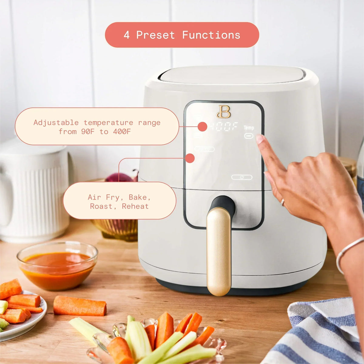 2026 NewBeautiful 3 Qt Air Fryer with TurboCrisp Technology, White Icing by Drew Barrymore