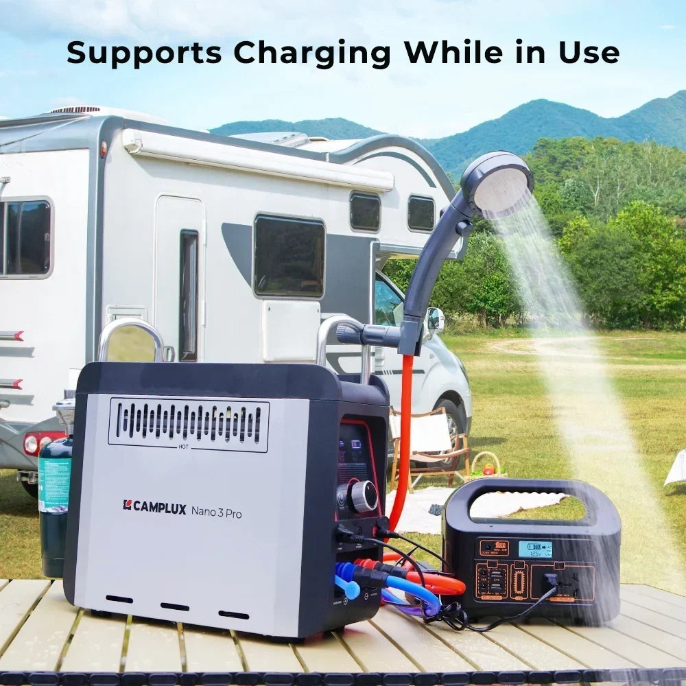2026 NewCAMPLUX Nano 3 Pro Portable Propane Water Heater with Battery, Instant Hot Water for Camping and Outdoor Use