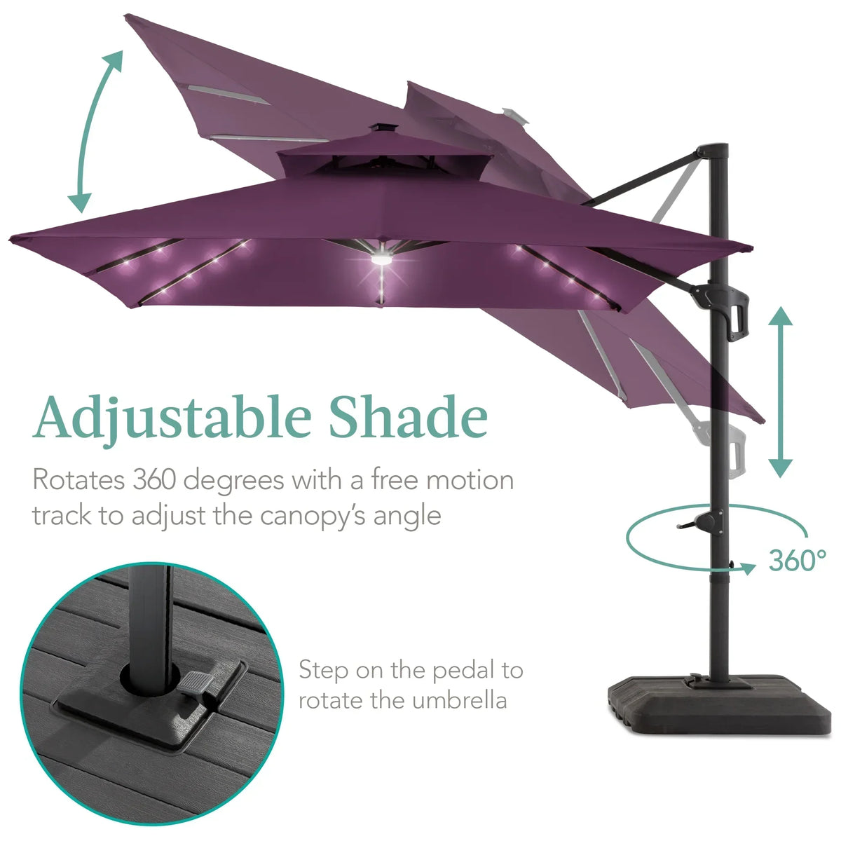 2026 NewBest Choice Products 10x10ft 2-Tier Square Outdoor Solar LED Cantilever Patio Umbrella w/ Base Included - Tan