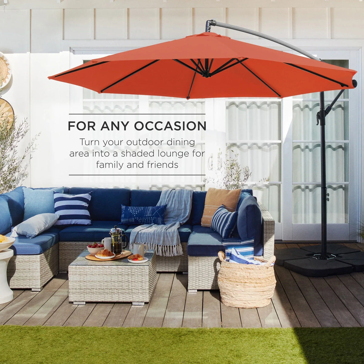 2026 NewBest Choice Products 10ft Offset Hanging Outdoor Market Patio Umbrella w/ Easy Tilt Adjustment - Tan