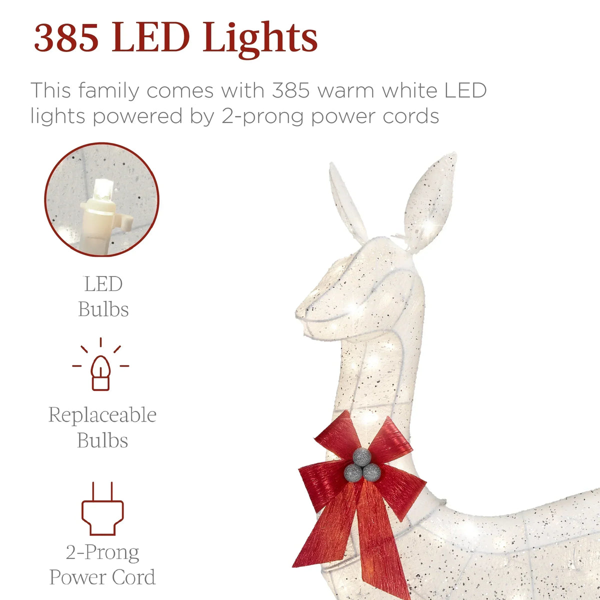 2026 NewBest Choice Products 6.5ft 3-Piece Lighted Christmas Deer Set Outdoor Yard Decoration w/ 385 LED Lights, Stakes - Gold
