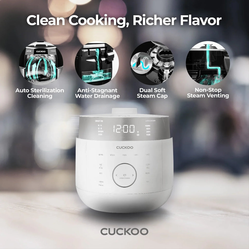 2026 NewCuckoo 10 Cup Dry Induction Heating Twin Pressure Rice Cooker with Micom Logic Tech, Nonstick Pot, Warmer, 25 Menu Modes and Voice Guide in White (CRP-LHTR1009FW)