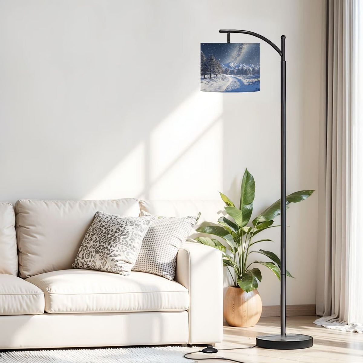 2026 New Arc Floor Lamp, 3 Color Temperatures Modern Floor Lamps Fall Autumn Maple Tree Forest Adjustable Tall Standing Reading Lamp with Linen Texture Shade