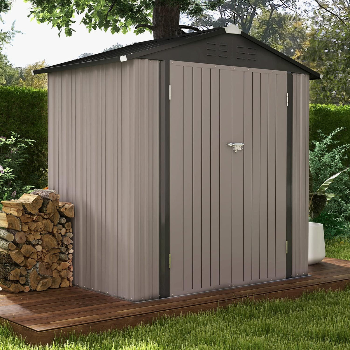Patiowell 6x4 FT Outdoor Storage Shed, Metal Storage Sheds, Brown