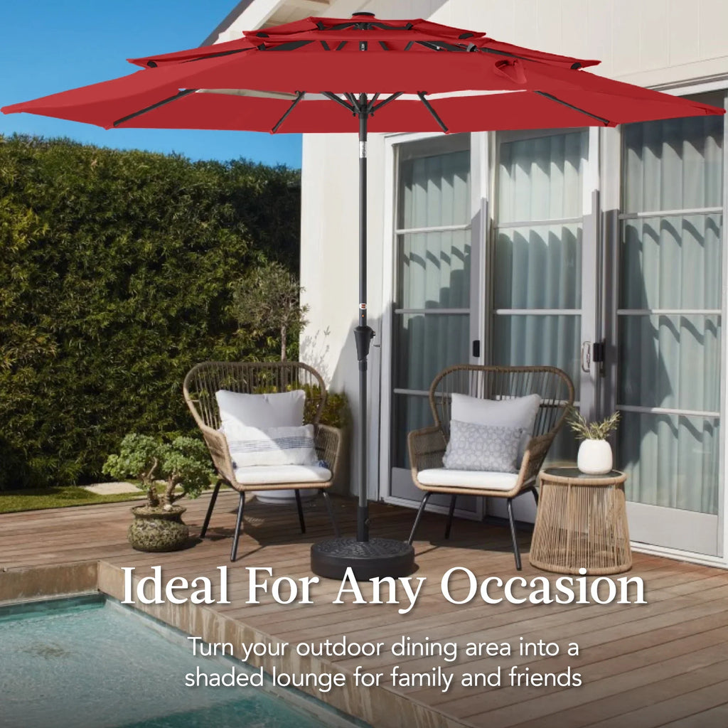 2026 NewBest Choice Products 10ft 3-Tier Patio Umbrella, Market Sun Shade w/ Tilt Adjustment, Easy Crank - Red