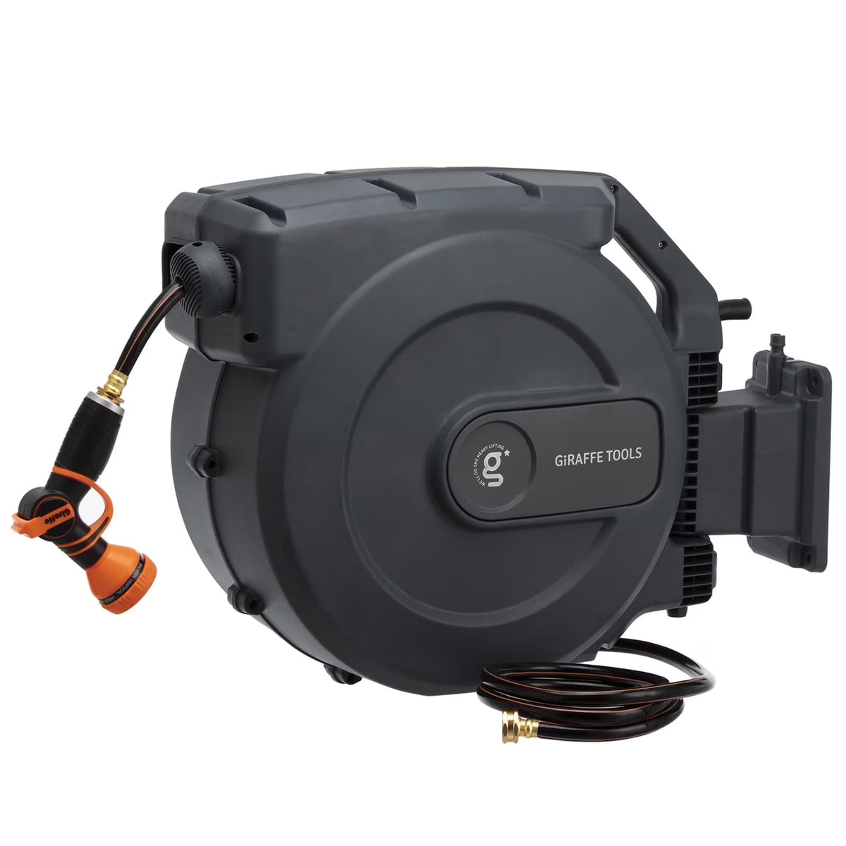 2026 NewGiraffe Tools Retractable Garden Hose Reel with 1/2in-100ft Water Hose, Plastic Bracket, Wall Mounted, Dark Grey