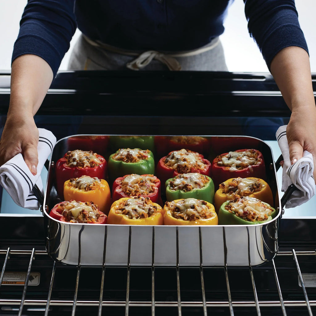 2026 New KitchenAid 5-Ply Clad 15x11.5 Inch Stainless Steel Roaster with Removable Rack, Induction Compatible, Metal Utensil, Broiler and Oven Safe to 500-F