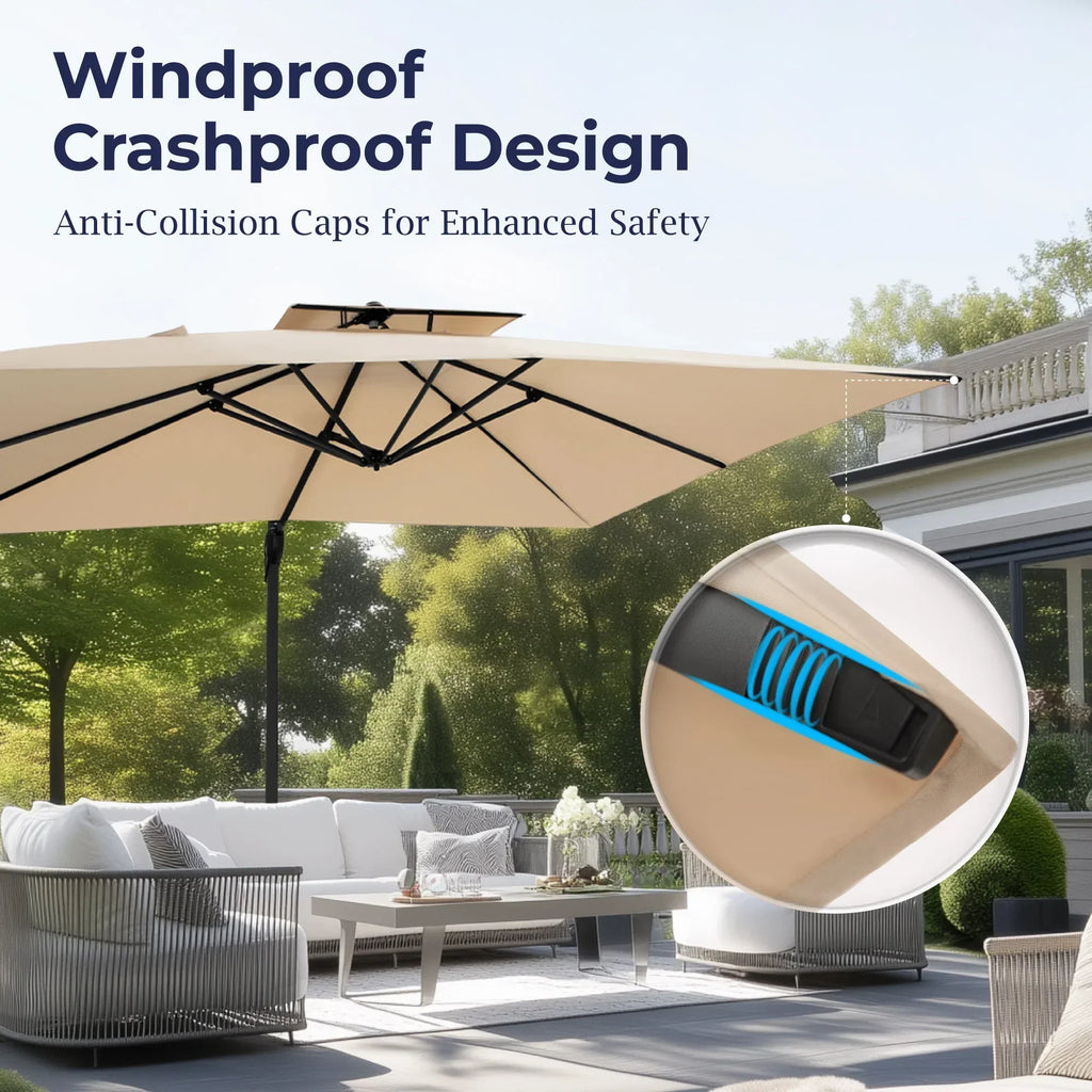 2026 NewAlpha Joy 12x9ft Outdoor Patio Umbrella Large Rectangle Offset Cantilever Double Umbrella with 360°Rotation, Beige