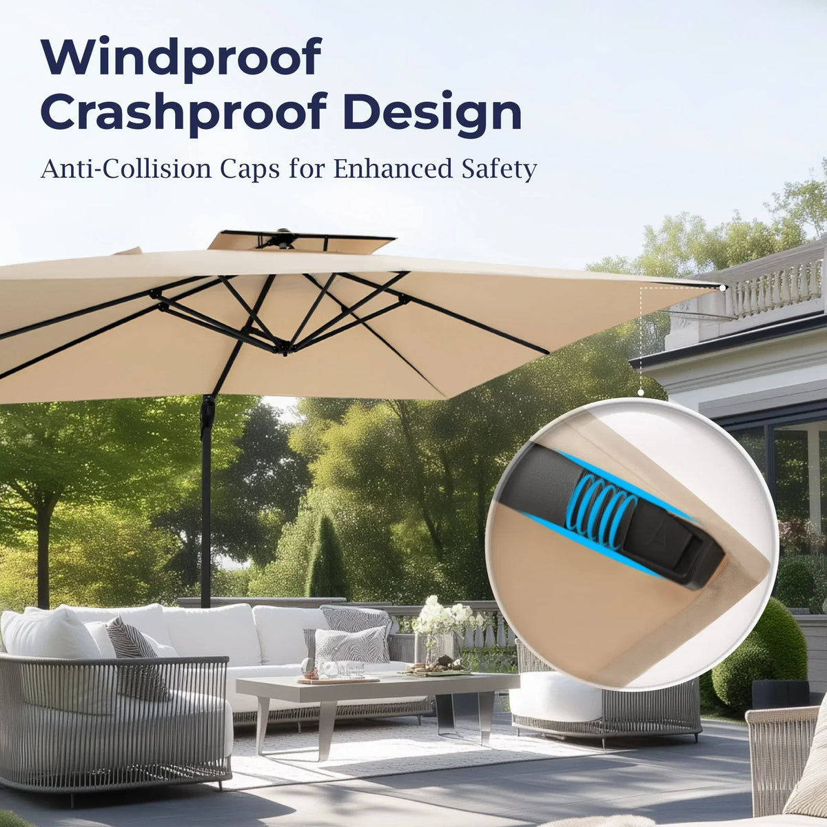 2026 NewAlpha Joy 12x9ft Outdoor Patio Umbrella Large Rectangle Offset Cantilever Double Umbrella with 360°Rotation, Beige