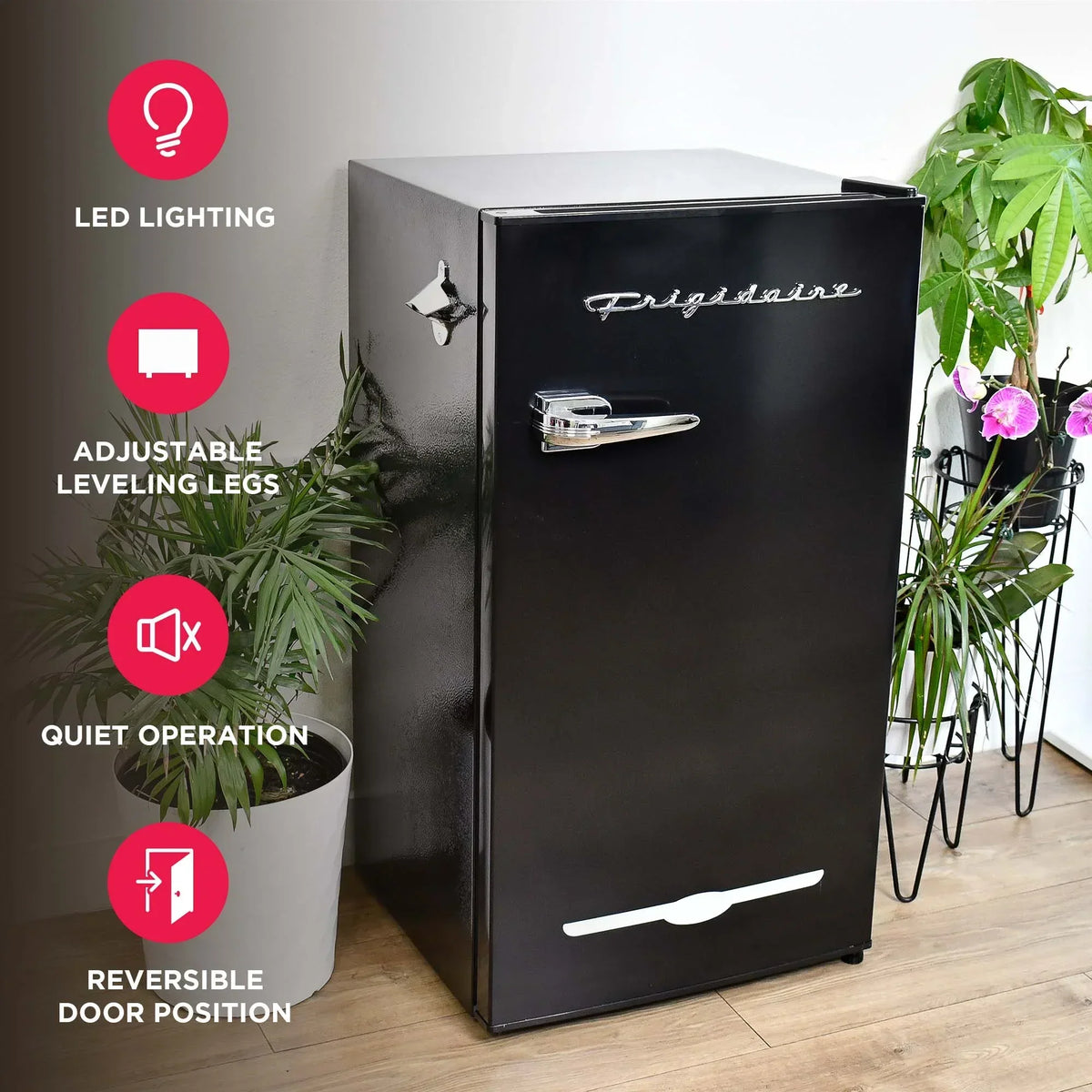 2026 NewFrigidaire EFR376-C-PINK 3.2-Cu.-Ft. 65-Watt Retro Bar Fridge with Side Bottle Opener (Pink)