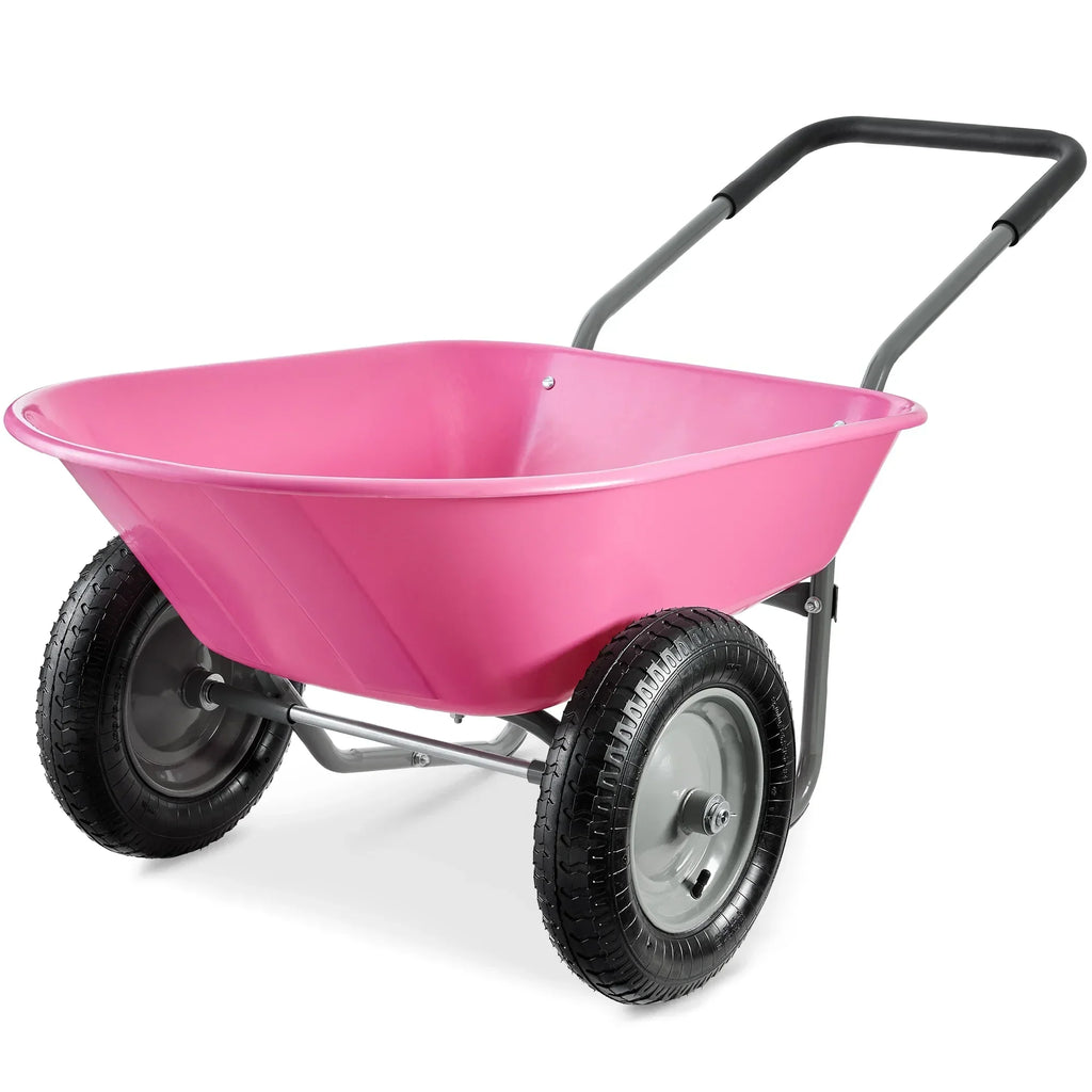 2026 NewBest Choice Products Dual-Wheel Home Wheelbarrow Yard Garden Cart for Lawn, Construction - Green