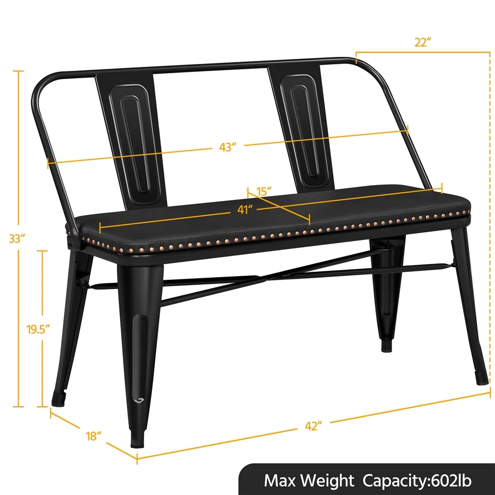 2026 NewYaheetech Industrial Metal Dining Bench with Upholstered Seat,Black