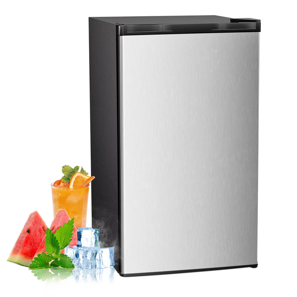 2026 NewWAA 3.2 Cu.ft Compact Mini Fridge with Freezer - Reversible Single Door,Adjustable Thermostat,Low Noise,Energy Efficient,Suitable for Office/Dorm/Bedroom/Apartment