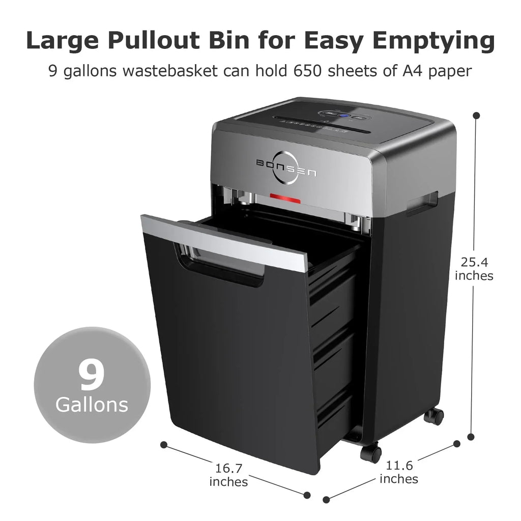 2026 NewBonsen 24 Sheet Heavy Duty Cross Cut Shredder for Office | Commercial Shredder with 9 Gallons Bin