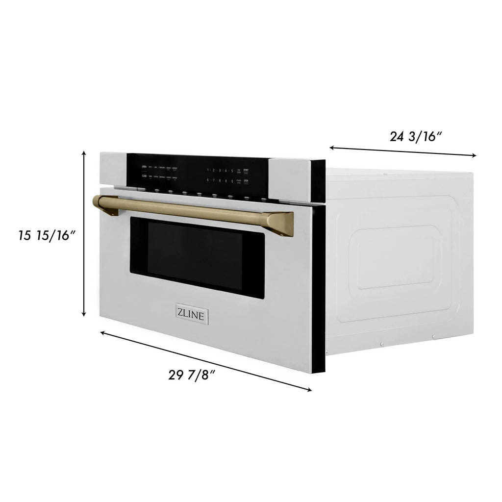2026 NewZLINE Autograph Edition 30" 1.2 cu. ft. Built-In Microwave Drawer in Stainless Steel with Gold Accents