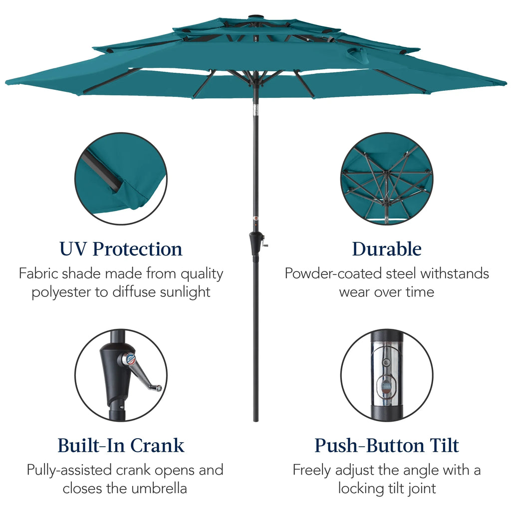 2026 NewBest Choice Products 10ft 3-Tier Patio Umbrella, Market Sun Shade w/ Tilt Adjustment, Easy Crank - Red