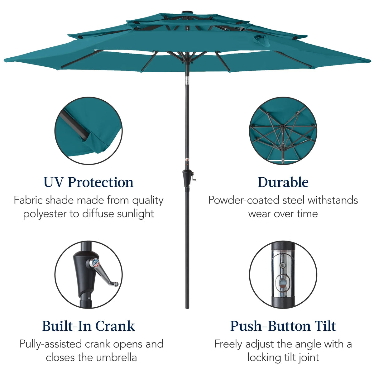 2026 NewBest Choice Products 10ft 3-Tier Patio Umbrella, Market Sun Shade w/ Tilt Adjustment, Easy Crank - Red