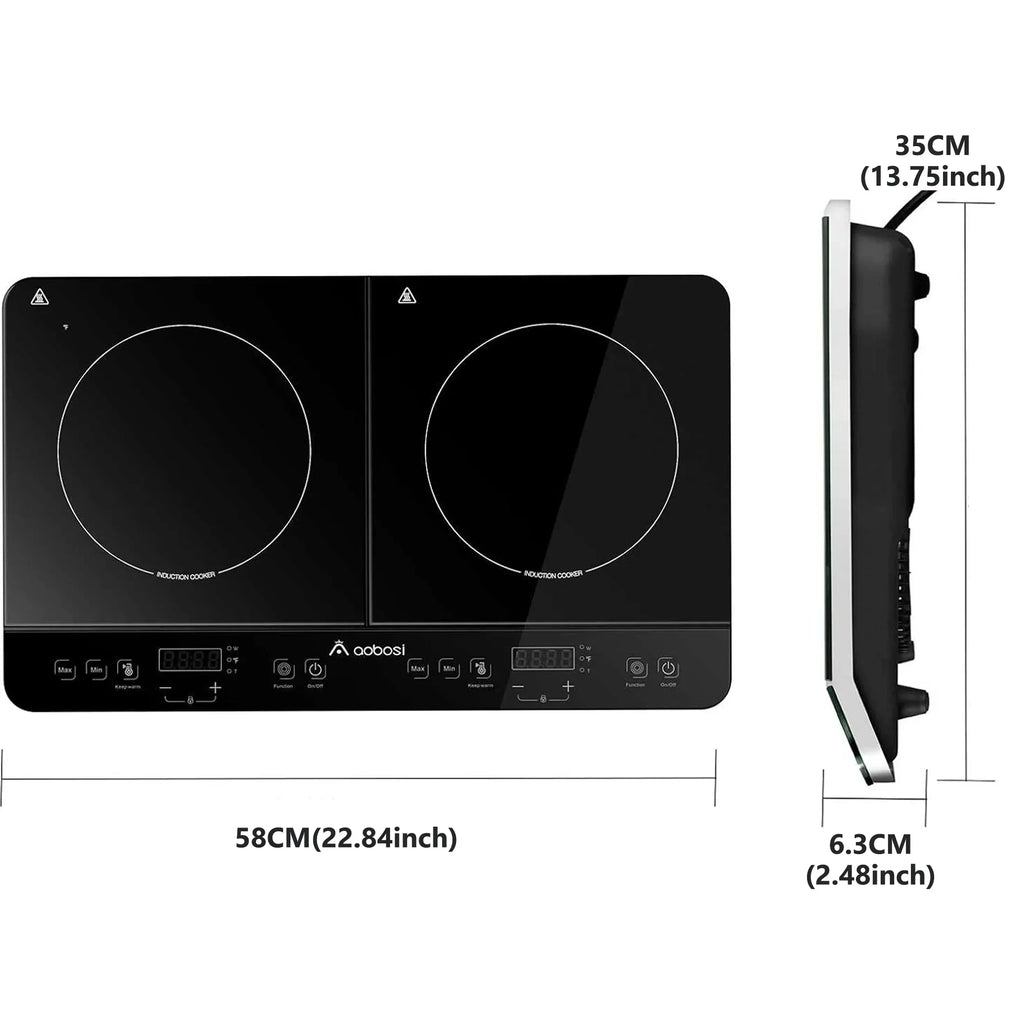 2026 NewAobosi Double Induction Cooktop with 2 Burners, 1800W Electric Stove Cooktop with Sensor Touch, 10 Temperature 9 Power Settings