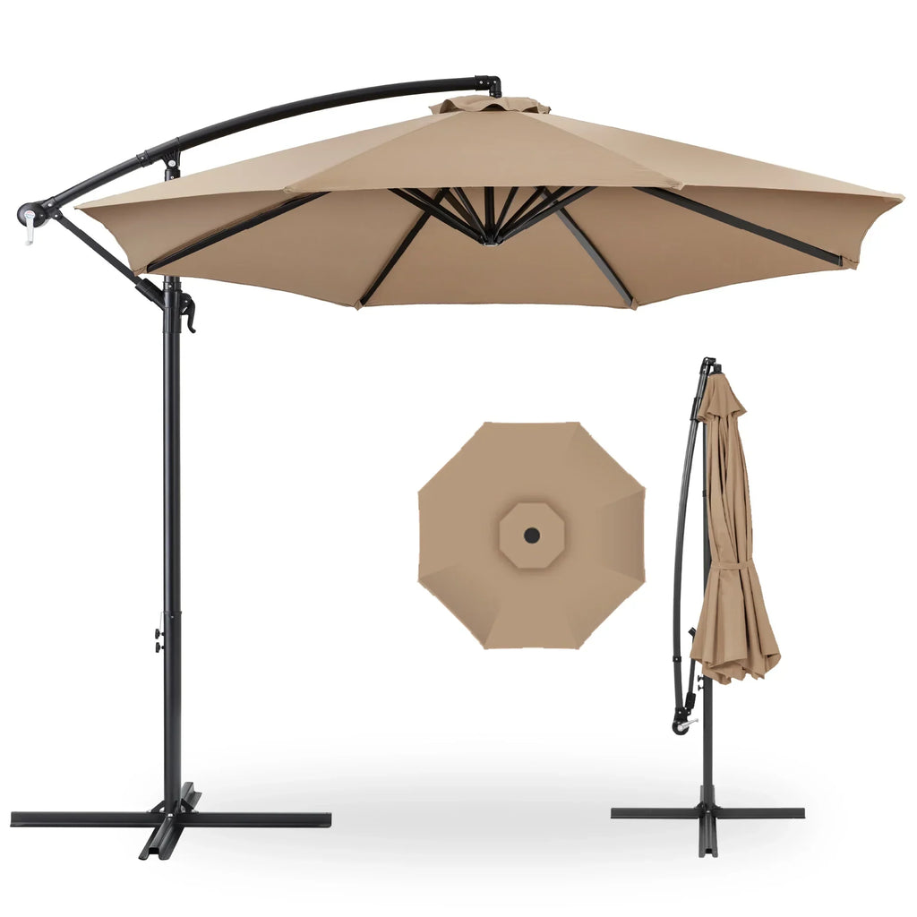 2026 NewBest Choice Products 10ft Offset Hanging Outdoor Market Patio Umbrella w/ Easy Tilt Adjustment - Tan