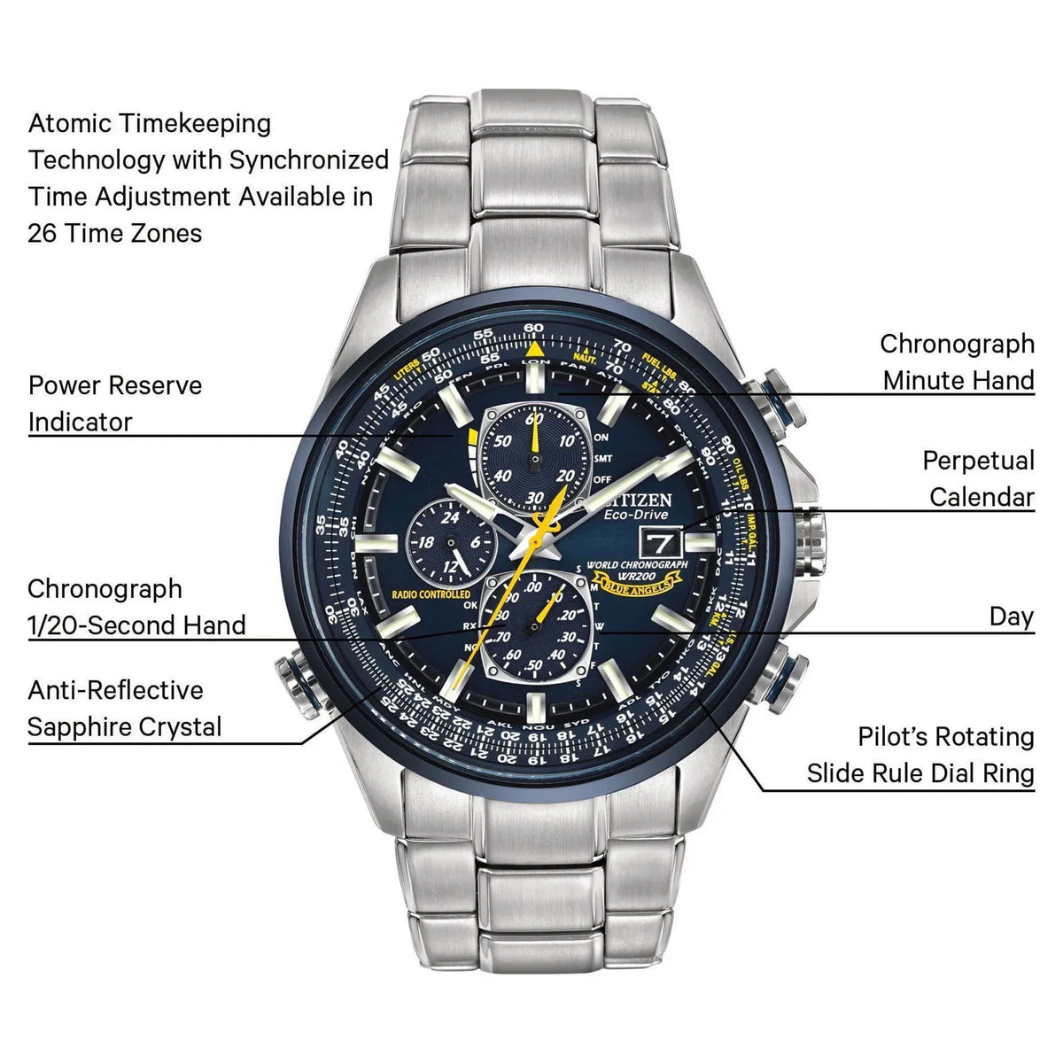 2026 NewCitizen Men's Eco Drive Blue Angels World Chronograph AT Watch AT8020-54L