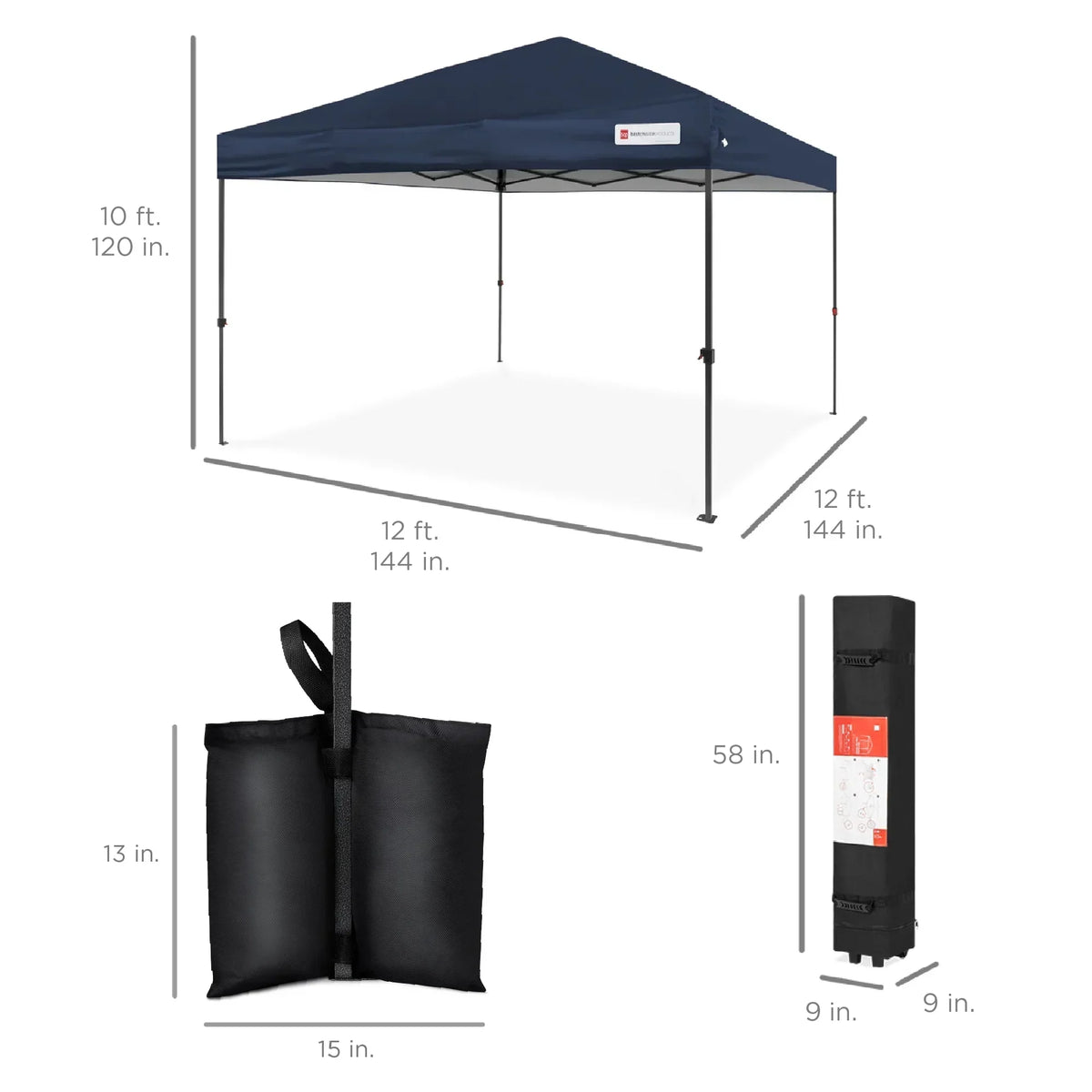 2026 NewBest Choice Products 12x12ft Easy Setup Pop Up Canopy w/ 1-Button Setup, Wheeled Case, 4 Weight Bags - Navy Blue