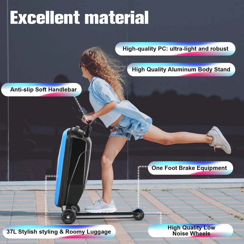 2026 NewAdvwin Scooter Luggage for Kids & Adults, Hardside Ride on Suitcase for Kids Ages 4-15 Multifunctional Lightweight Foldable Carry on Luggage with Wheels Ride on for Children Teenagers, Pink